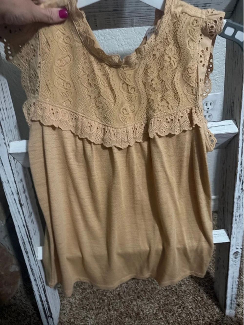 Tan ruffle sleeve shirt
